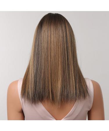 Brown Mixed Blonde Highlight Wig for Black Women | Smooth Bob Wig with Dark Roots & Ponytail | Daily Use - Buy Online on GoSupps.com
