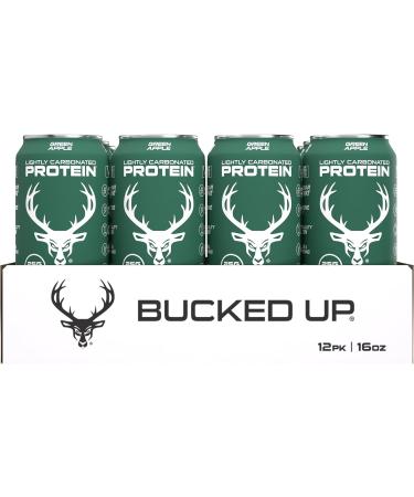 Bucked Up Lightly Carbonated Protein Soda | 25g Whey Isolate - Zero Sugar Low Calorie Caffeine Free Clean Drink | Sparkling Protein Soda - 12 Pack 16 oz Cans (Green Apple) Green Apple 12 Pack - Buy Online on GoSupps.com
