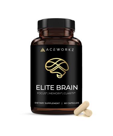 ACEWORKZ Elite Brain - Nootropic Brain Supplement for Focus Memory & Mental Clarity - ALCAR Lions Mane ALA L-Theanine Vitamin B Complex - Natural Energy Caffeine-Free -(60 Capsules)