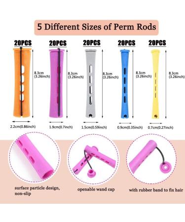 100pcs Perm Rods Set for Natural Hair - 5 Sizes Cold Wave Rods Hair Rollers for Women - Hair Curling Rods for Long Medium Small Hair - DIY Hairdressing Tools in Orange, Purple, Gray, Blue, Yellow - 100 Count - Buy Online on GoSupps.com