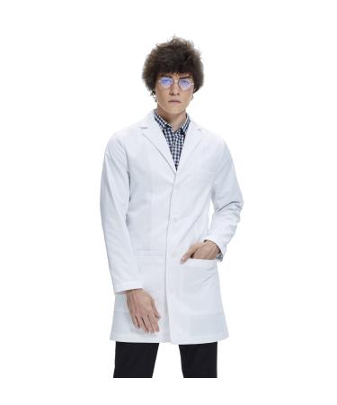 Dr. James Lab Coat for Men Tailored Fit Smartphone and Tablet Pockets White 38 Inch Length Small