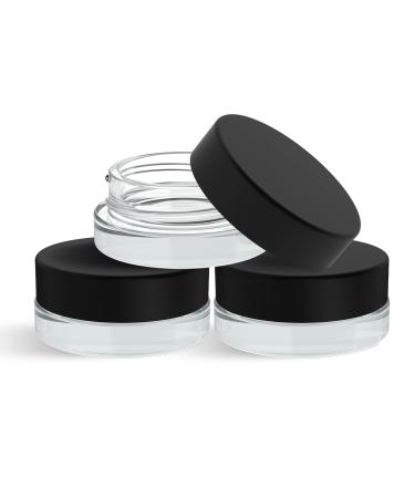 (90 Pack) 7ml Low Profile Thick Glass Containers with Black Lids - Jars for Oil, Lip Balm, Wax, Cosmetics Clear Glass with Black Lid
