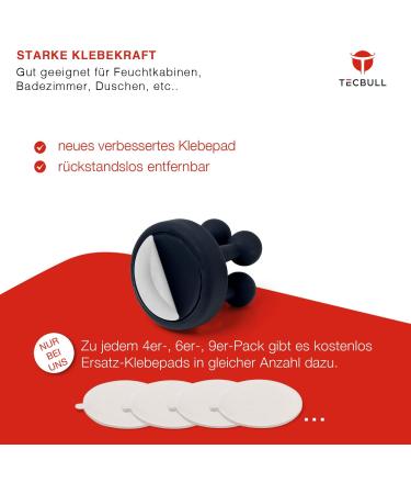 Tecbull Funny Hooks - Self-Adhesive Toothbrush & Razor Holder | No Drilling 6x Black/Gray/White + Replacement Pads - Buy Online on GoSupps.com