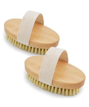Dry Brushing Body Brush  2 PCS Natural Bristle Dry Skin Exfoliating Brush Body Scrub to Removes Cellulite & Dead Skin  Improves Lymphatic Functions  Stimulates Blood Circulation  Tightens Skin