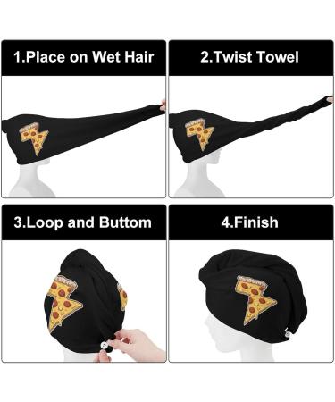 Cool Thunder Cheesy Pizza Microfiber Hair Towel Wrap for Women - Super Absorbent 10x26 Inch Hair Turban with Button - Buy Online on GoSupps.com