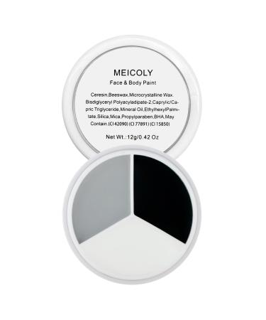 MEICOLY Black White Light Grey Face Body Paint Palette Halloween Face Paint Clown Black White Makeup for Adults and Kids Professional Body Paint Face Painting for SFX Cosplay Makeup black white grey face paint palette