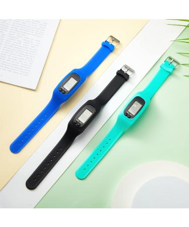 Silicone Fitness Tracker Watch 3 Pcs - Step Counter & Calorie Burner Bracelet Set in Mint Green, Sky Blue, Black - for Men, Women, Kids - Buy Online on GoSupps.com