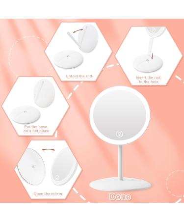 Portable Folding Lighted Makeup Mirror with Dimmable LED Lights - Rechargeable & Adjustable Stand - Compact Round Vanity Mirror for Women - Buy Online on GoSupps.com