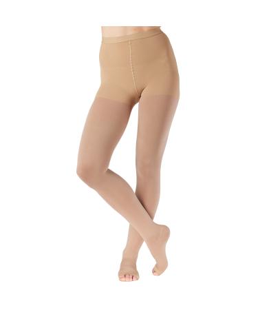 ABSOLUTE SUPPORT - Opaque Compression Stockings Pantyhose Women 20-30mmHg for Circulation - Firm Graduated Support Hose for Ladies - High Waist Tights - Beige, Large Beige Large