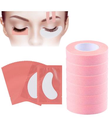 Lanjue 6 Rolls Eyelash Tape with 20 Pairs Eye Pads Pink Adhesive Lash Extension Tape Breathable Micropore Fabric Tape Medical Tape for False Eyelash Extension Patch