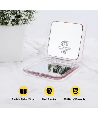 LONTAN Compact Mirror Travel 15X Magnifying Pink Pocket Mirror 8.5cm x 8.5cm - Small Makeup Mirror for Handbag, Girls Gifts - Buy Online on GoSupps.com