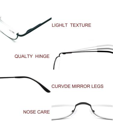 Half Frame Reading Glasses - 2 Pairs Metal Moon Readers for Men & Women - 2.00 Strength (Gray Black - Buy Online on GoSupps.com