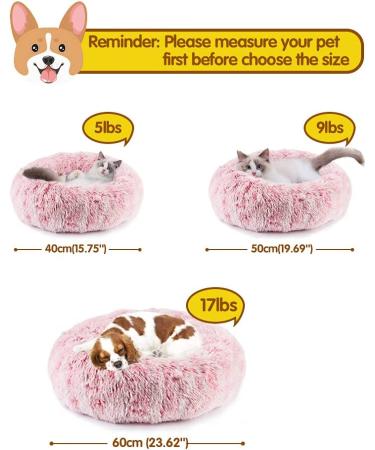 EMUST Round Donut Cat Bed and Marshmallow Dog Bed - Anti-Slip Fluffy Pet Bed for Small to Large Cats and Dogs - Indoor Cat Bed in Rose Pink - 40cm - Buy Online on GoSupps.com