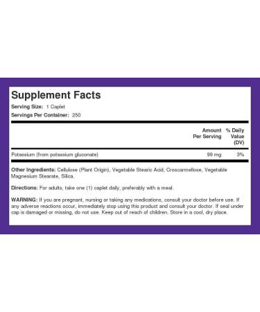 Chelated Potassium Supplement 99mg | 250 Caplets | Vegetarian, Non-GMO, Gluten-Free | Piping Rock - Buy Online on GoSupps.com