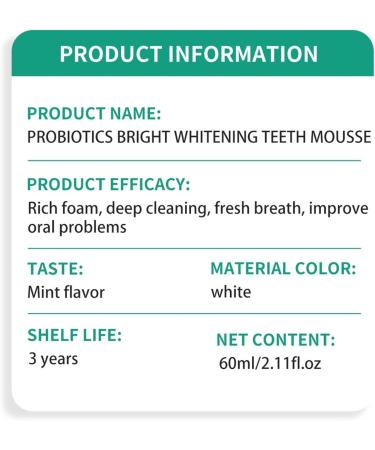 Whitening Toothpaste Mousse Probiotics Bright Whitening Teeth Mousse Herbal Brightening Oral Repair Mousse Teeth Mousse Toothpaste Refreshing Breath Deep Cleaning Toothpaste (3) - Buy Online on GoSupps.com