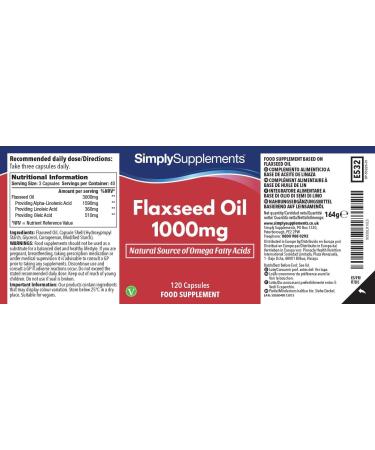 Flaxseed Oil 1000mg - 120 Capsules - Vegan Friendly - 40 Day Supply - Simply Supplements - Buy Online on GoSupps.com