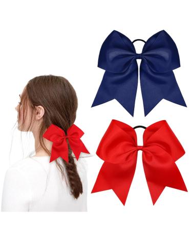 2 Pieces Hair Rope with Bow 8 Inches Large Cheer Bow Hair Accessories with Bow for Cheerleader Ponytail Holders Giant Cheerleading Ribbons