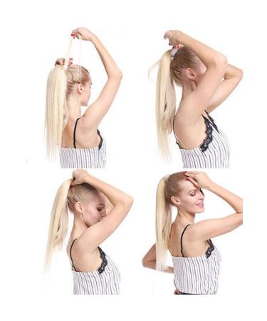 Pference Clip-In Hair Extensions - Magical Adhesive Tape-In Ponytail - 43cm Wavy Dark Blonde & Bleach Blonde Ombre - Buy Online on GoSupps.com