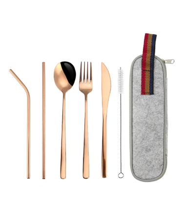 Portable Cutlery Set Cutlery Sets 6 Piece for Birthday Parties Buffets Picnics BBQ Weddings Camping Kitchenware (Size : Rose Gold)