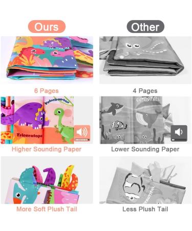 Vicloon Baby Cloth Book with 3D Animal Tails - Soft Touch and Feel Learning Book for Toddlers (Dinosaur) - Buy Online on GoSupps.com