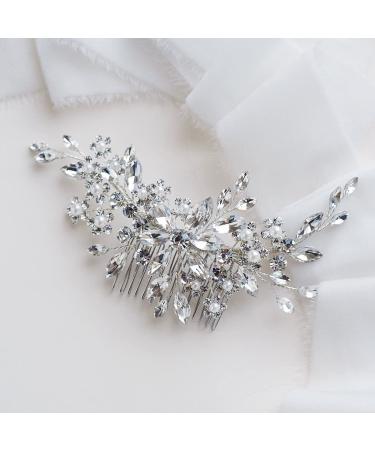 Jakawin Rhinestone Bride Wedding Hair Comb - Crystal Flower Bridal Accessory for Women and Girls - Buy Online on GoSupps.com