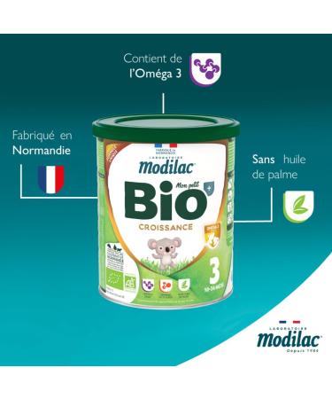 Modilac - Organic & Growth Infant Milk Powder - French Skimmed Milk Rich in Essential Fatty Acids AB Certified Made in France Palm Oil Free - 12 to 36 Months - 800g - Buy Online on GoSupps.com