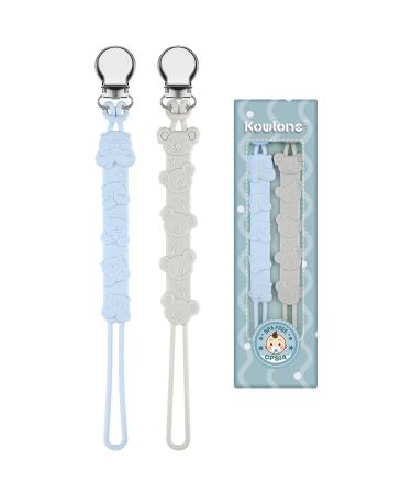 Kowlone Dummy Clips Boys Girls Koala Bear Silicone Soother Pacifier Chain Flexible Binky Holder Set with Texture for Teething Baby Dummies 1-Piece Design(Grey Blue) B: Grey Beige - Buy Online on GoSupps.com