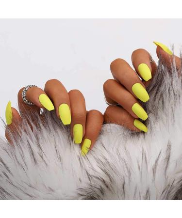 Bohend Faux Ongles Mat Moyen - Couleur Pure Ballerine 24 Pcs Art d'Ongles Compl te pour Femmes et Filles - Gelb - Buy Online on GoSupps.com