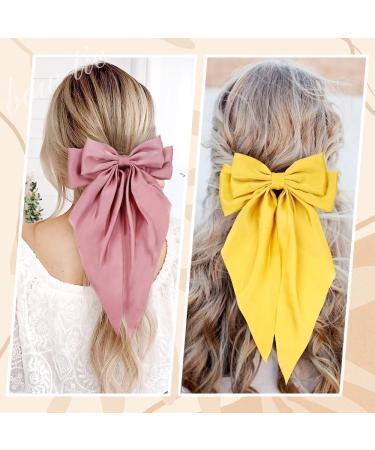 Cinaci 8 Pieces Silky Satin Big Hair Bows for Women Girls Teens Fancy Long Tail Bow Hair Clips French Hair Barrettes Hair Accessories - Buy Online on GoSupps.com
