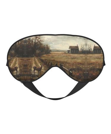 SSIMOO Farm with Deer Soft Sleep Eye Mask Female Breathable Eye Patch Perfect for Travel and Relaxation Black