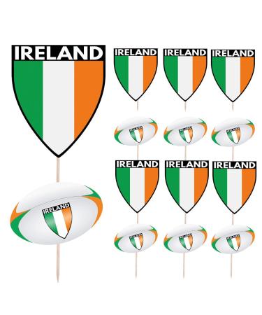 Ireland Flag Rugby Ball Food & Cupcake Picks Toppers Party Decorations Six Nations (14 Pack)
