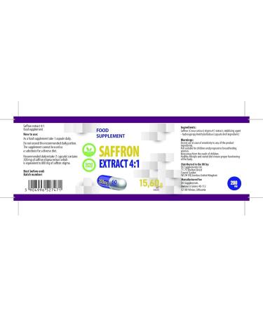 Saffron Supplement 800mg Equivalent (200mg of 4:1 extract) 60 vegan capsules Saffron - Buy Online on GoSupps.com