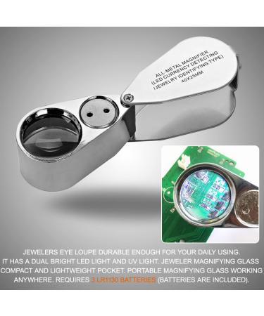 KINGMAS 40x Jeweller Loupe Folding Magnifying Jewelry Eye Magnifier With LED Light Illuminated (LED Currency Detecting/Jewlers Identifying Type Lupe) - Buy Online on GoSupps.com