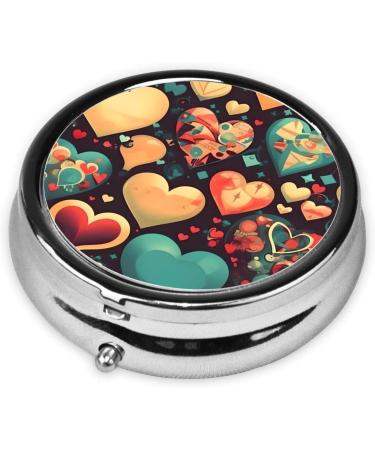 Colorful Hearts Round Pill Box | 3 Compartment Portable Travel Organizer - Buy Online on GoSupps.com