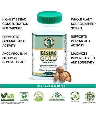 Essiac All-Natural Herbal Tea Powder Gold Herbal Extract with Mushroom Derived AHCC - 1.5 oz Bottle & 60 Capsules | Powerful Antioxidant Blend to Help Promote Overall Health & Well-Being - Buy Online on GoSupps.com