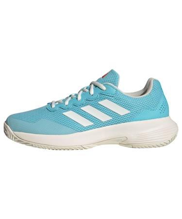 adidas Women's Gamecourt 2.0 Tennis Shoes Sneakers 40 EU Light Aqua Off White Bright Red