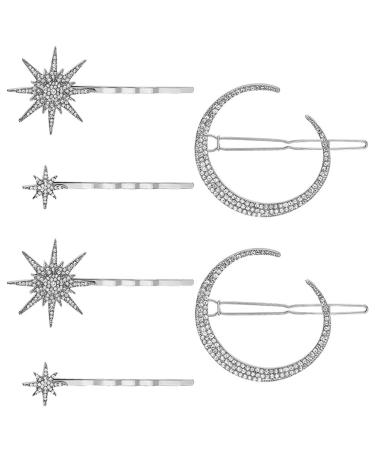 Beaupretty Vintage Star Moon Hair Clips Moon Barrette Hair Pin Metal Alloy Rhinestone Bobby Pins Hair Accessories for Woman (Silver)