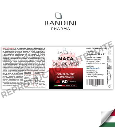 Bandini MACA POWER 60 Capsules | Dietary Supplement in Capsules with Maca & Tribulus with Arginine + Zinc + B6 + B12 | Stress Immune System Physical and Mental Fatigue | No GMO - Buy Online on GoSupps.com