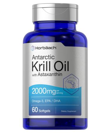 Antarctic Krill Oil 2000mg | 60 Softgel Capsules | Omega-3, EPA, DHA Supplement | with Astaxanthin | Non-GMO, Gluten Free | by Horbaach