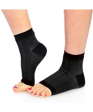 Ankle Compression Sleeves Socks for Men & Women Foot Sleeve Swelling Plantar Fasciitis Relief Heel Arch Support Ankle Sock. (Black/White : 1 Pair Large/X-Large)
