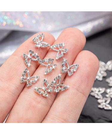 3D Alloy Butterfly Nail Charms - 20pcs Metal Rhinestones & Crystal Gems for DIY Manicure - Silver Nail Art Decoration Supplies for Women - Buy Online on GoSupps.com
