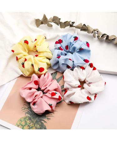 Strawberry Printed Hair Scrunchies Set - 4 Cute Elastic Ponytail Holders for Women - Buy Online on GoSupps.com