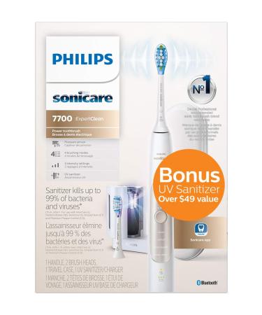 Philips Sonicare ExpertClean 7700 Rechargeable Electric Toothbrush with Bluetooth & UV Sanitizer, HX9630/18, Gold