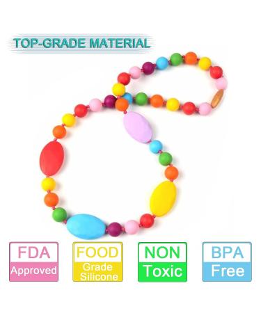 BPA Free Silicone Baby Teething Necklace for Nursing Moms - Flat Beads Chewable Baby Teether Toy - Buy Online on GoSupps.com