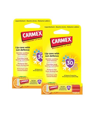 Carmex Carmex Tropical Sun Defense Moisturizing and Soothing Lip Balm with SPF 30 Sun Protection 2-Pack Cocoa Butter