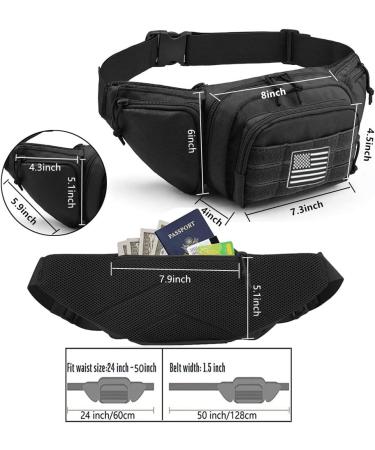 Tactical Fanny Pack Gun Holster | Concealed Carry Waist Bag with USA Flag Patch - Black - Buy Online on GoSupps.com