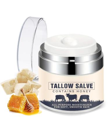 Tallow and Honey Balm Organic Beef Tallow Salve 1.8 oz - Moisturizing Renewing Body Cream for Skin Care - Organic Body Butter with Infused Olive Oil with Vitamins A K D E Whipped Tallow Balm