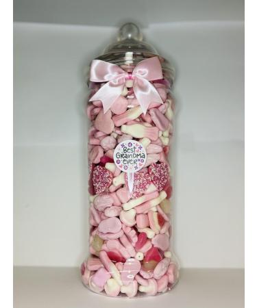 Best Grandma Ever Filled Pink Pick N Mix Gummy Sweet Victorian Jar Gift Present 2.5l