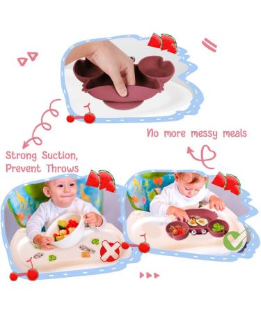 Vicloon Baby Silicone Suction Plate - Non Slip Toddler Divided Plate for Self Feeding Training | Baby Weaning Plate for Highchairs - Rose Red - Buy Online on GoSupps.com