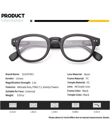 Suertree 2.5x Feather Hinge Reading Glasses - 3 Pack Optical Aid for Men & Women - Round Visual Help - Buy Online on GoSupps.com